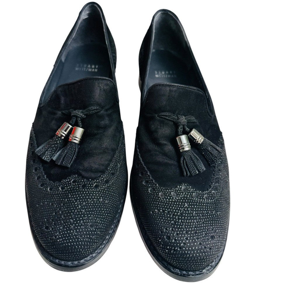 Stuart Weitzman Women’s Black Tassel Smoking Loafers – Size 9.5M
